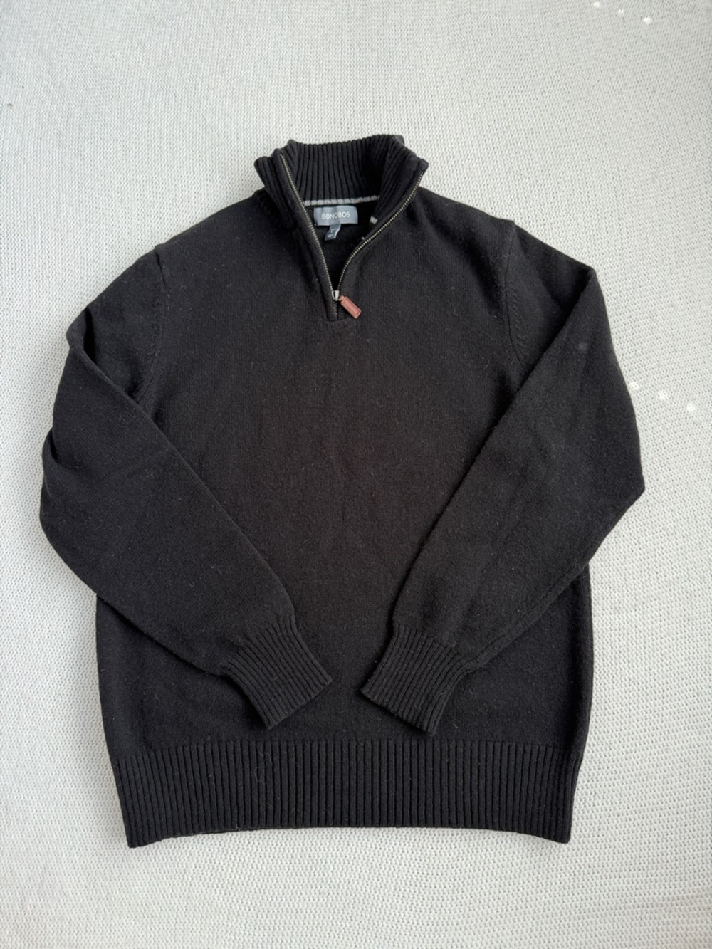 Bonobos 100% Lambswool Quarter Zip Sweater Black Size Large
